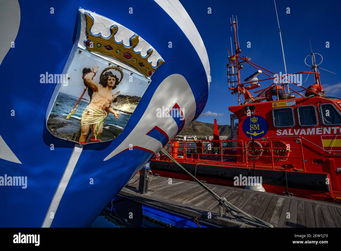 Spanien, Kanarische Inseln, Teneriffa, Los Cristianos, Fischerhafen Stockfoto