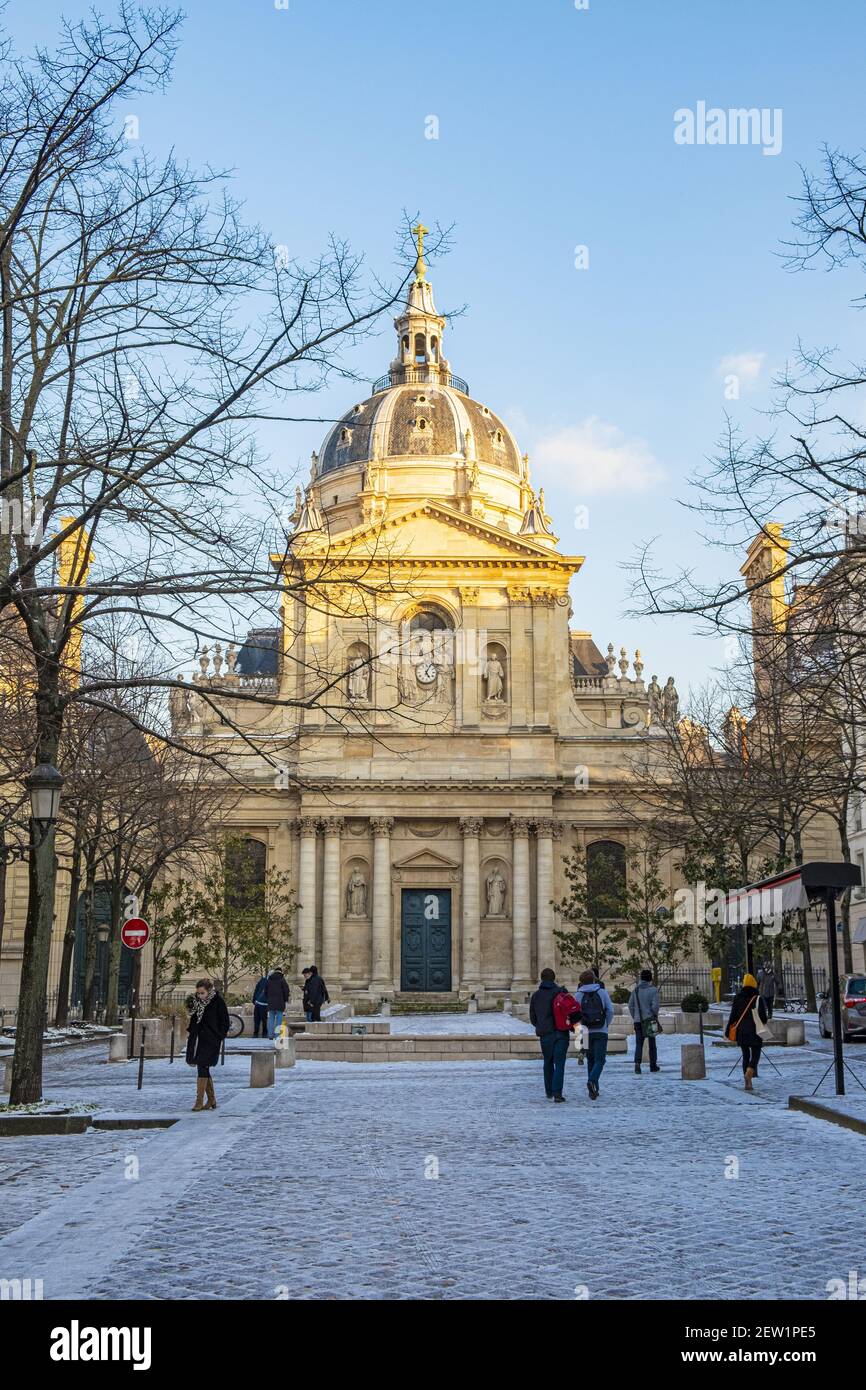 Frankreich, Paris, die Sorbonne unter dem Schnee Stockfoto