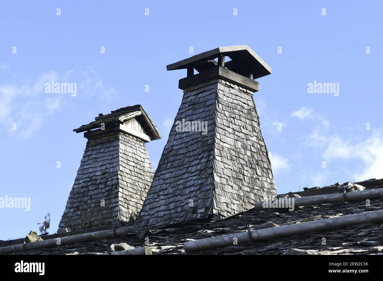 Frankreich, Haute Savoie, Holzbau, Chalets, Kamin, Aravis Kette Stockfoto