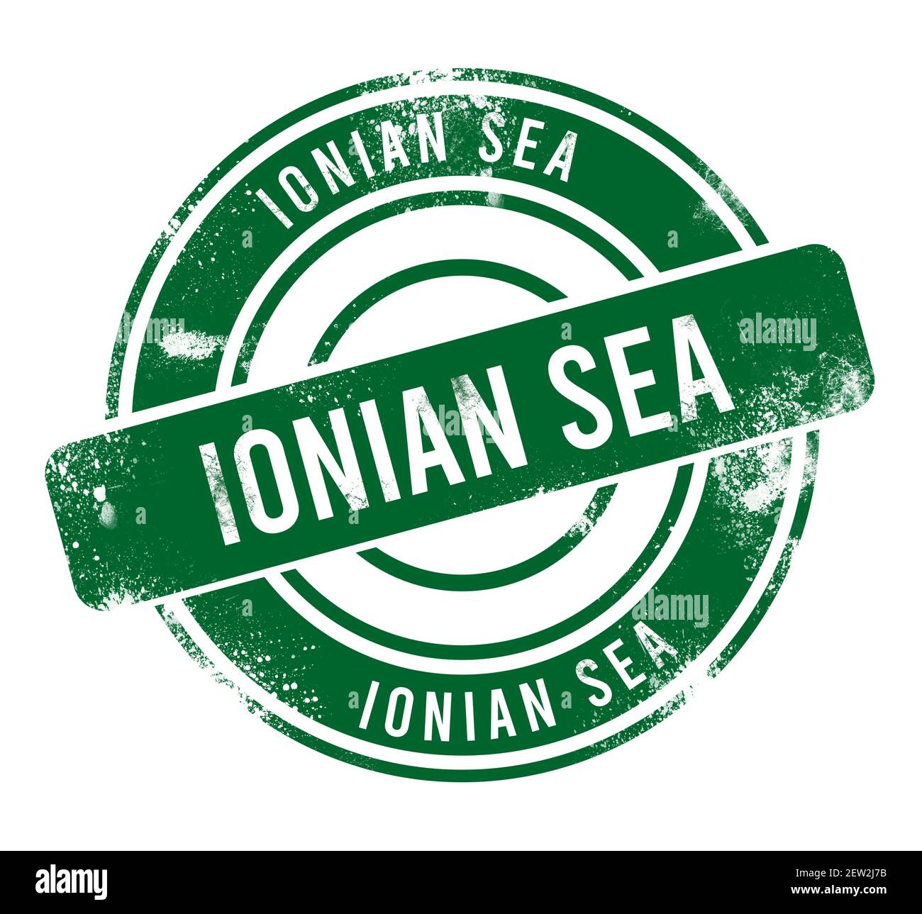 Ionisches Meer - grüner runder Grunge-Knopf, Stempel Stockfoto