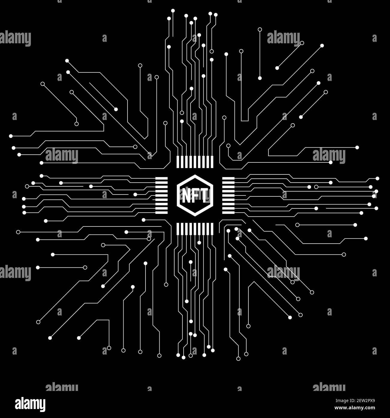 Nicht fungibler NFT-Token. Schwarz und Weiß Stock Vektor