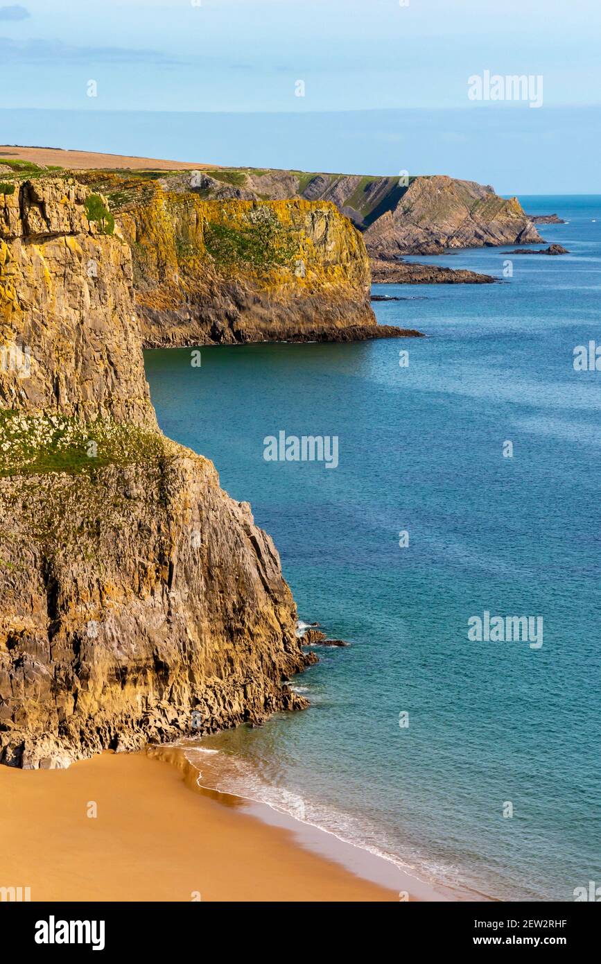 Rocky Cliffs in Fall Bay bei Worms Head On The westliche Seite der Gower Peninsula in der Nähe von Swansea South Wales VEREINIGTES KÖNIGREICH Stockfoto