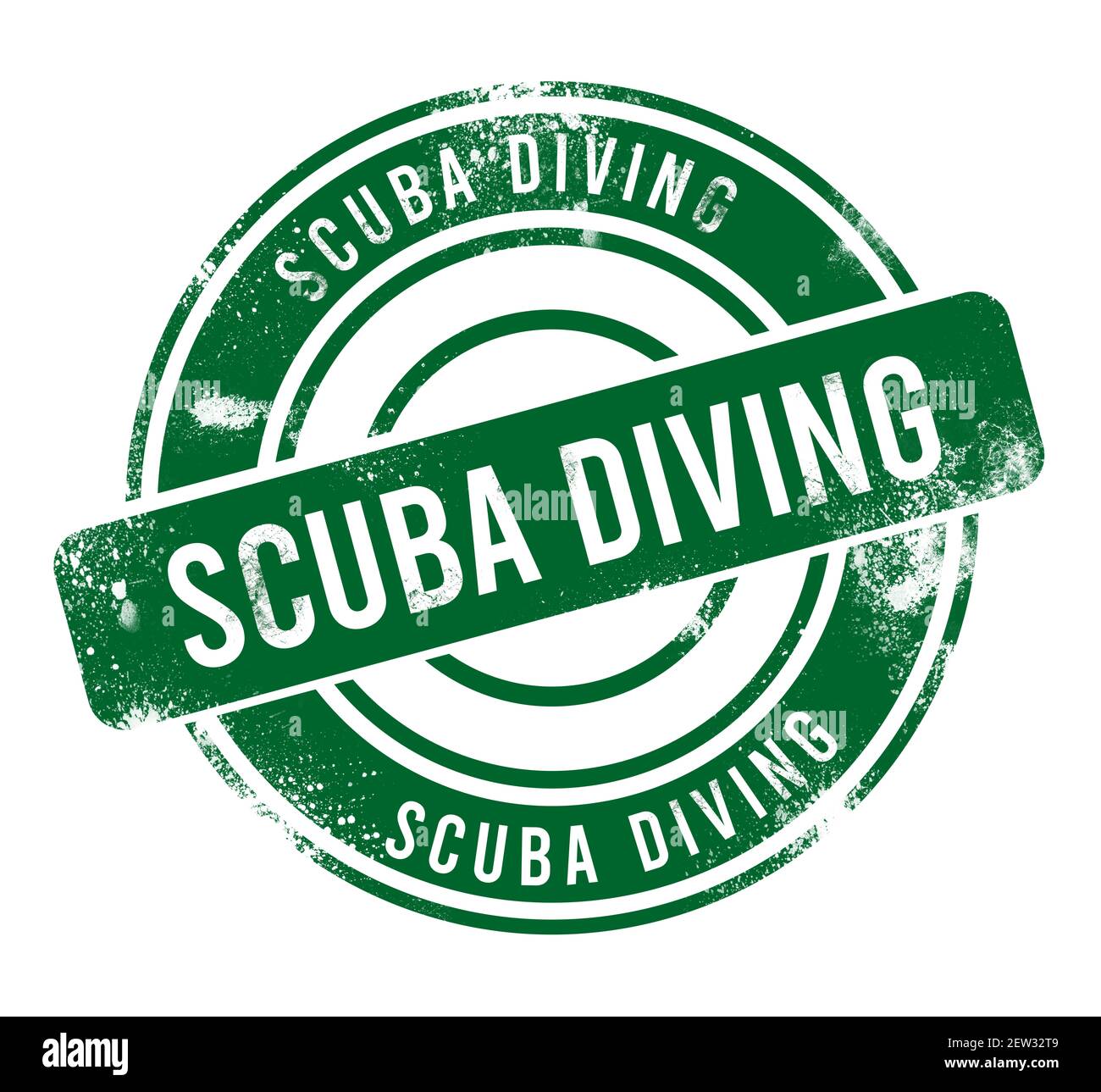 Scuba Diving - grüner runder Grunge-Knopf, Stempel Stockfoto