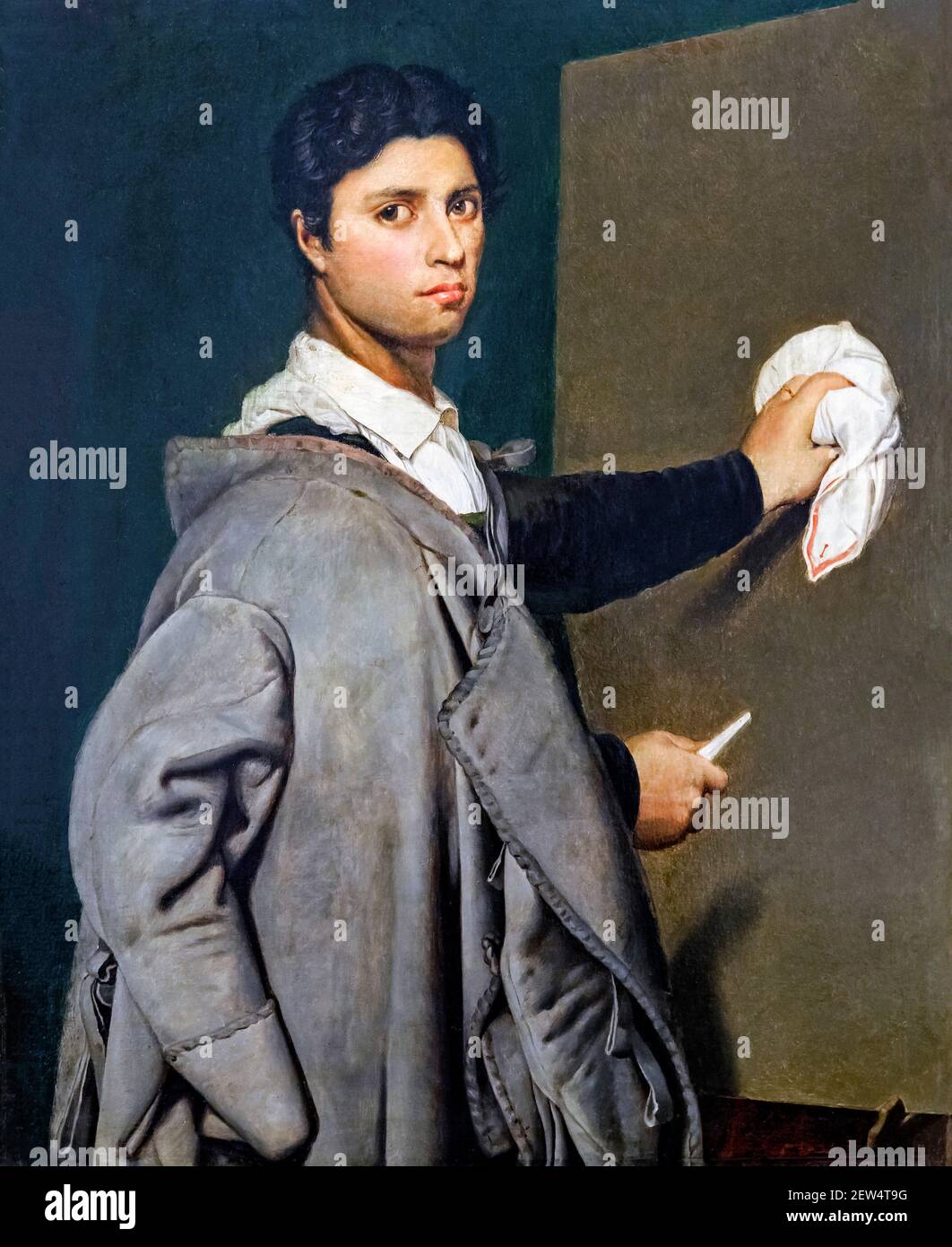 Ingres. Porträt des französischen neoklassizistischen Malers Jean-Auguste-Dominique Ingres (1780-1867) von Marie-Anne-Julie Forestier, Öl auf Leinwand, 1807. Das Gemälde ist eine Kopie des Selbstporträts von Ingres aus dem Jahr 1804. Stockfoto