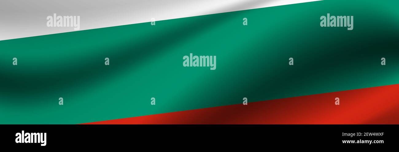 Banner mit der Flagge Bulgariens. Stoffstruktur der Flagge Bulgariens. Stockfoto