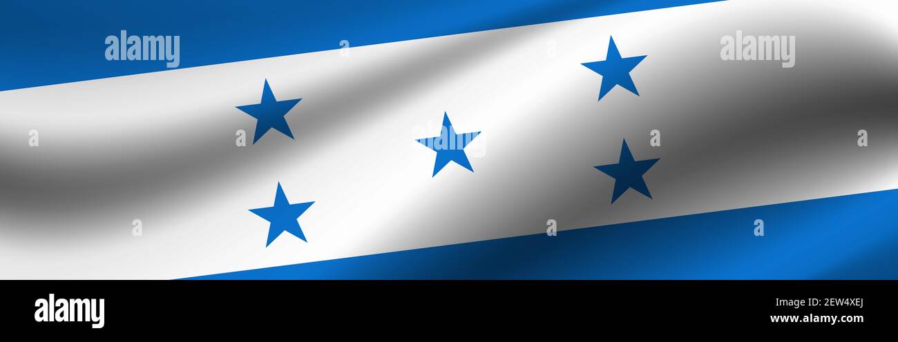 Banner mit der Flagge von Honduras. Stoffstruktur der Flagge von Honduras. Stockfoto
