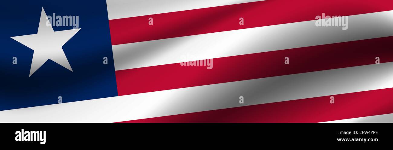 Banner mit der Flagge von Liberia. Stoffstruktur der Flagge Liberias. Stockfoto