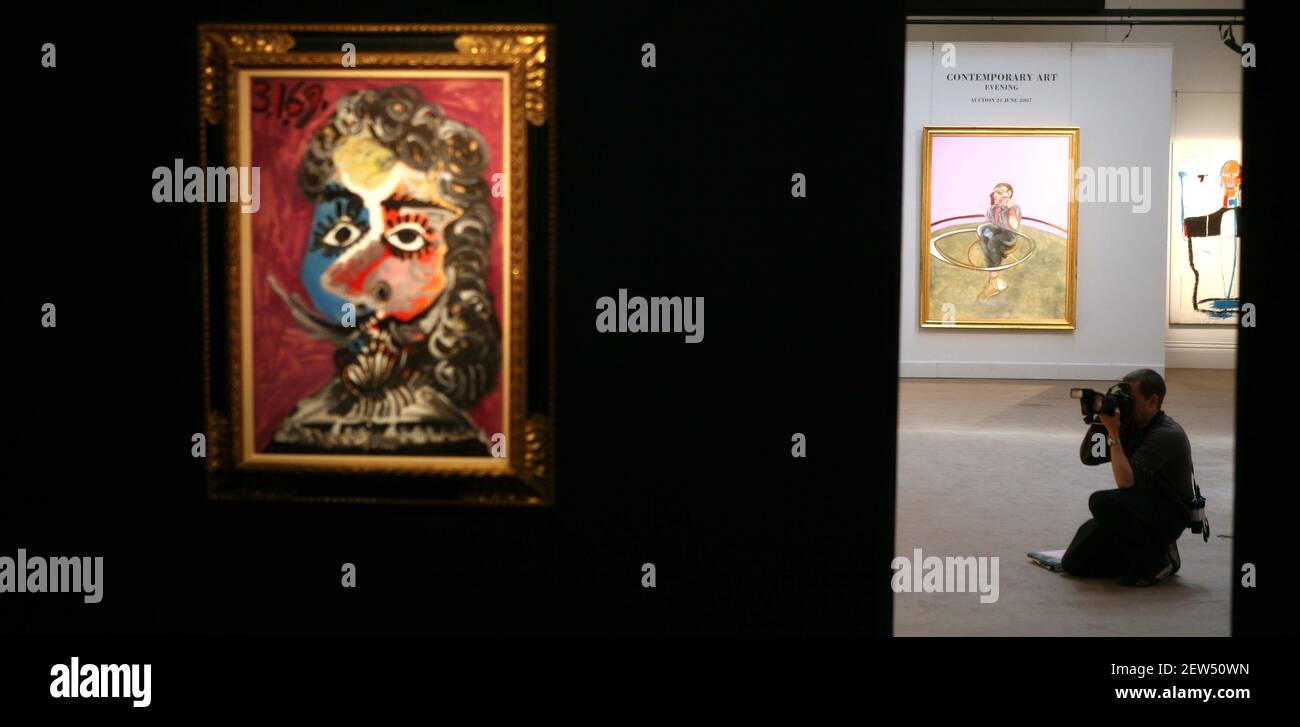 Sothebys Auktion von Impressionisten und moderner Kunst am 19. Juni Und 20 gehören Francis Bacon Selbstportrait est 8-12 Millionen Mit Picassos 'Tete d'homme' est 800 000 -1,2 mil in Vordergrundbild David Sandison Stockfoto