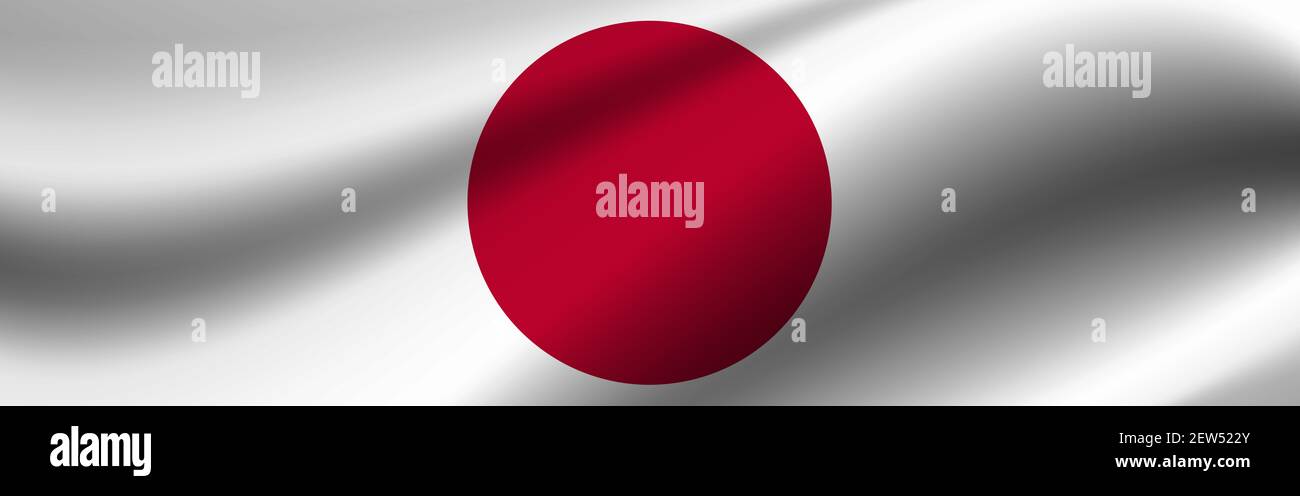 Banner mit der Flagge Japans Stofftextur der Flagge Japans. Stockfoto