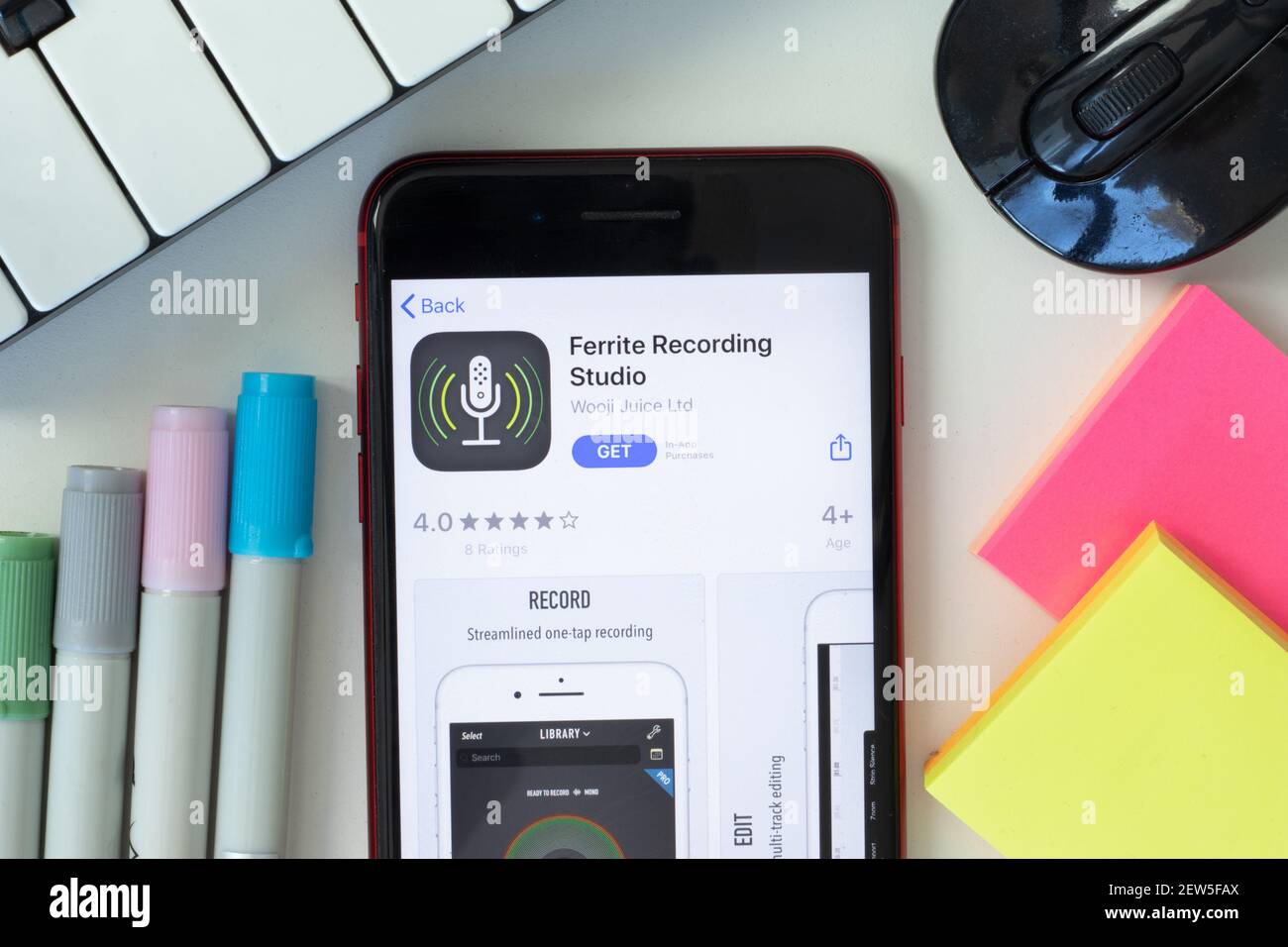 New York, USA - 2. März 2021: Ferrite Recording Studio Mobile App Icon auf dem Telefonbildschirm, illustrative Editorial Stockfoto