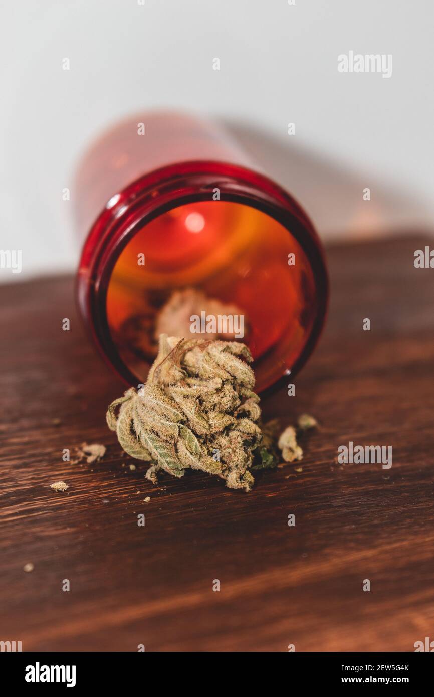 Makrofotos von medizinischem Marihuana aus der Apotheke Stockfoto