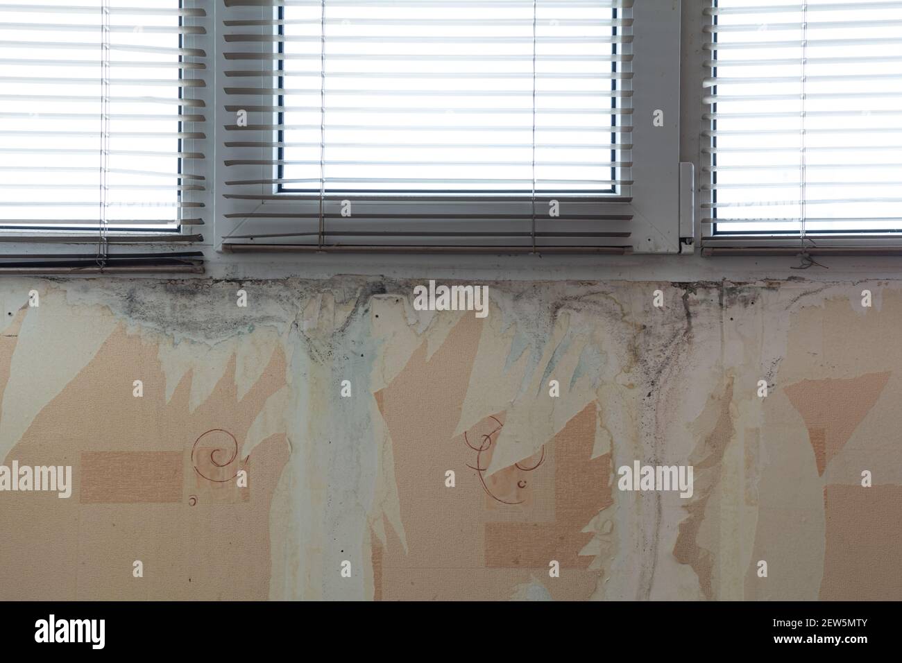 Wasserflecken an der Wand unter dem Kunststofffenster. Vorbereitung für die  Renovierung der Wohnung Stockfotografie - Alamy