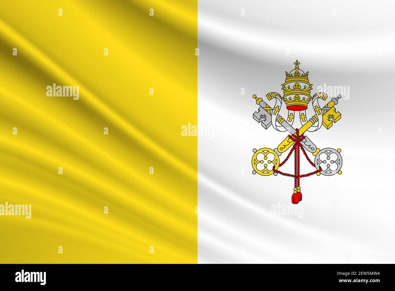 Flagge des Vatikans. Stoffstruktur der Flagge des Vatikans. Stockfoto