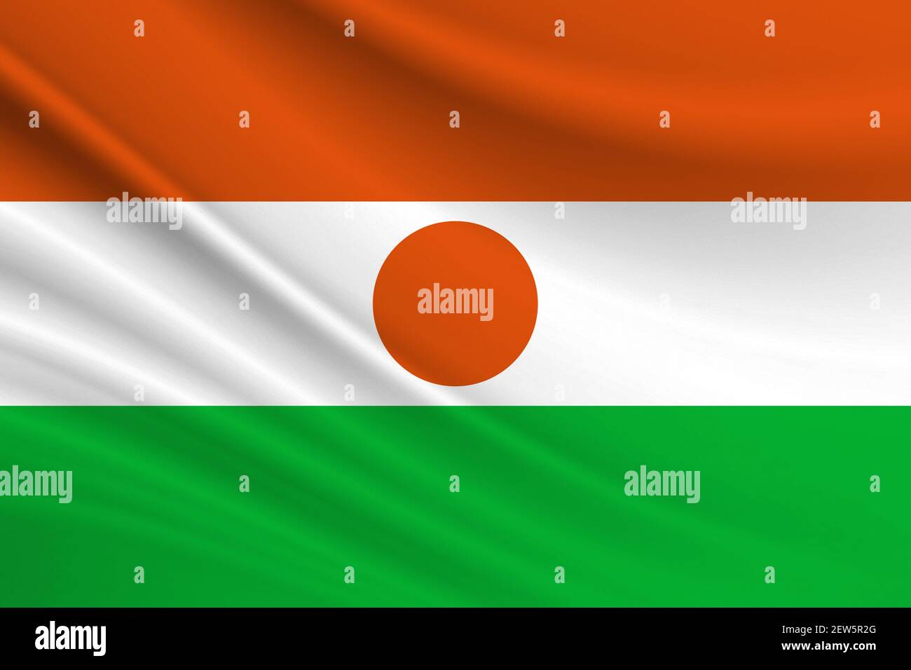 Flagge Nigers. Stoffstruktur der Flagge von Niger. Stockfoto