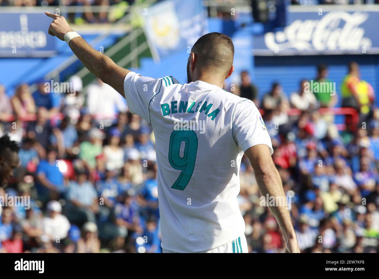 Karim Benzema von Real Madrid feiert das Tor beim La Liga-Spiel am 14. Oktober 2017 in Getafe, Spanien. (Foto von Acero/Alter Photos) Stockfoto