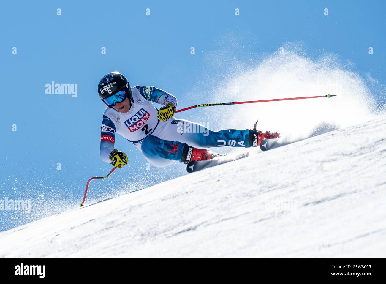 Val di Fassa, Italien 28. Februar 2021: JOHNSON Breezy (USA) im Audi FIS SKI WORLD CUP 2020/21 Women's Super-G auf der La Volata Strecke in Stockfoto