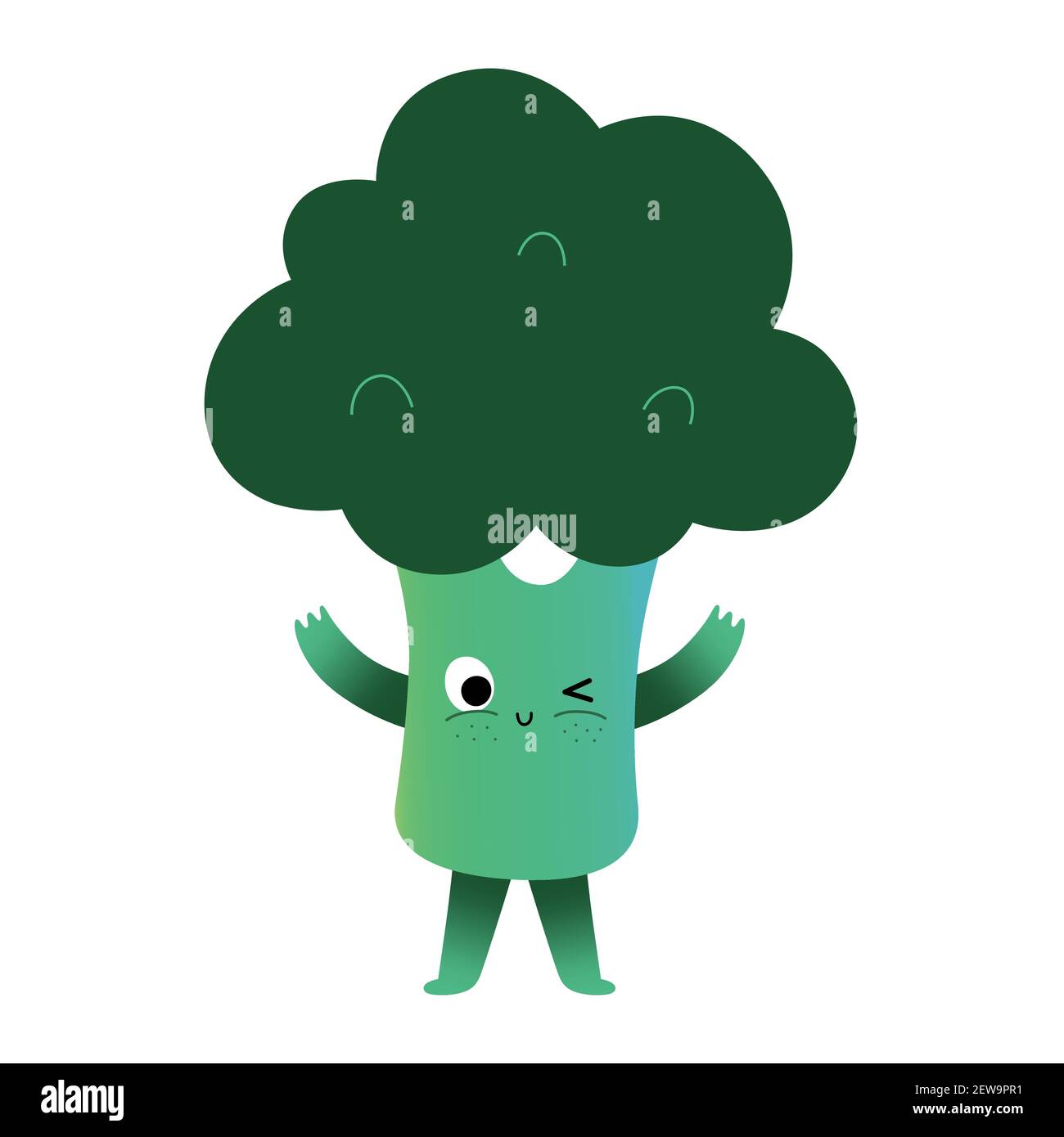 Nette Brokkoli Charakter, grün gesunde Ernährung für Kinder, kawaii Cartoon Gemüse Kreatur mit lustigen Gesichtsausdruck, Vektor-Illustration isoliert auf Stock Vektor