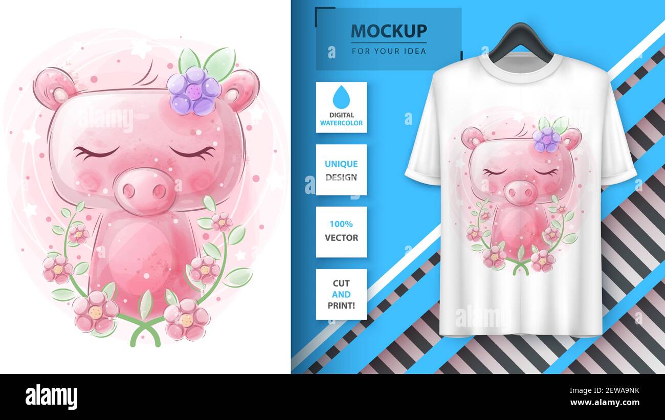 Cute Aquarell Schwein - Poster und Merchandising. Stock Vektor