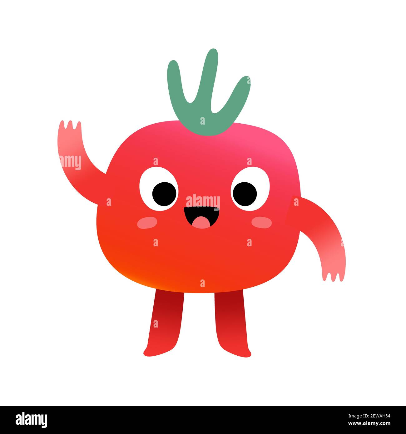 Niedliche Tomate Charakter, süße Kirschtomate Gemüse, kawaii Cartoon Maskottchen mit lustigen Gesichtsausdruck winken hallo, Vektor-Illustration isoliert auf Stock Vektor