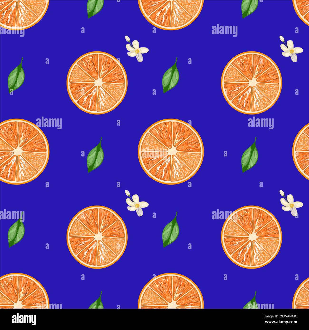 Orange und Blätter Vektor-Muster auf blauem Hintergrund Stock Vektor