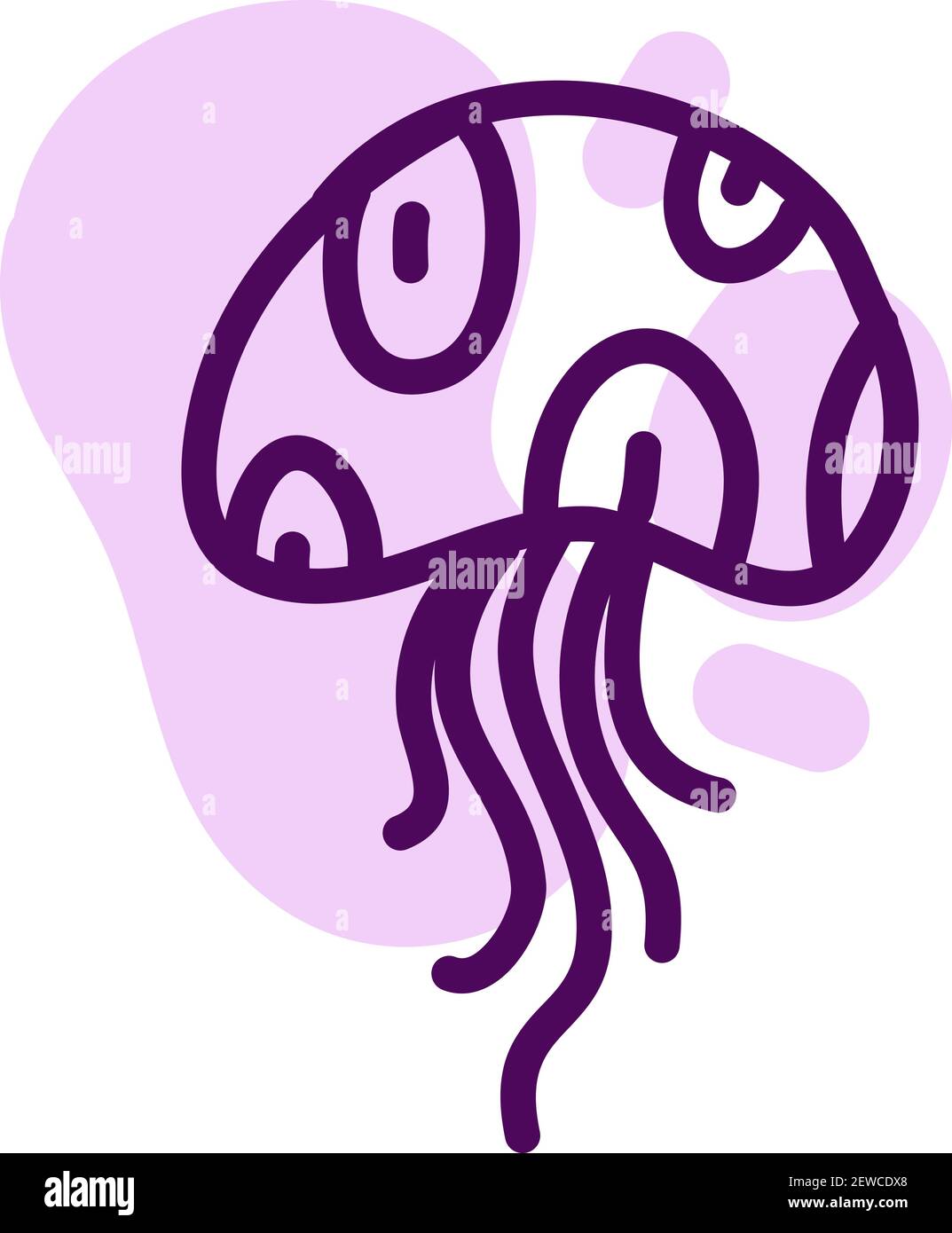 Lila medusa mit langen Tentakeln, Illustration, Vektor auf weißem Hintergrund. Stock Vektor