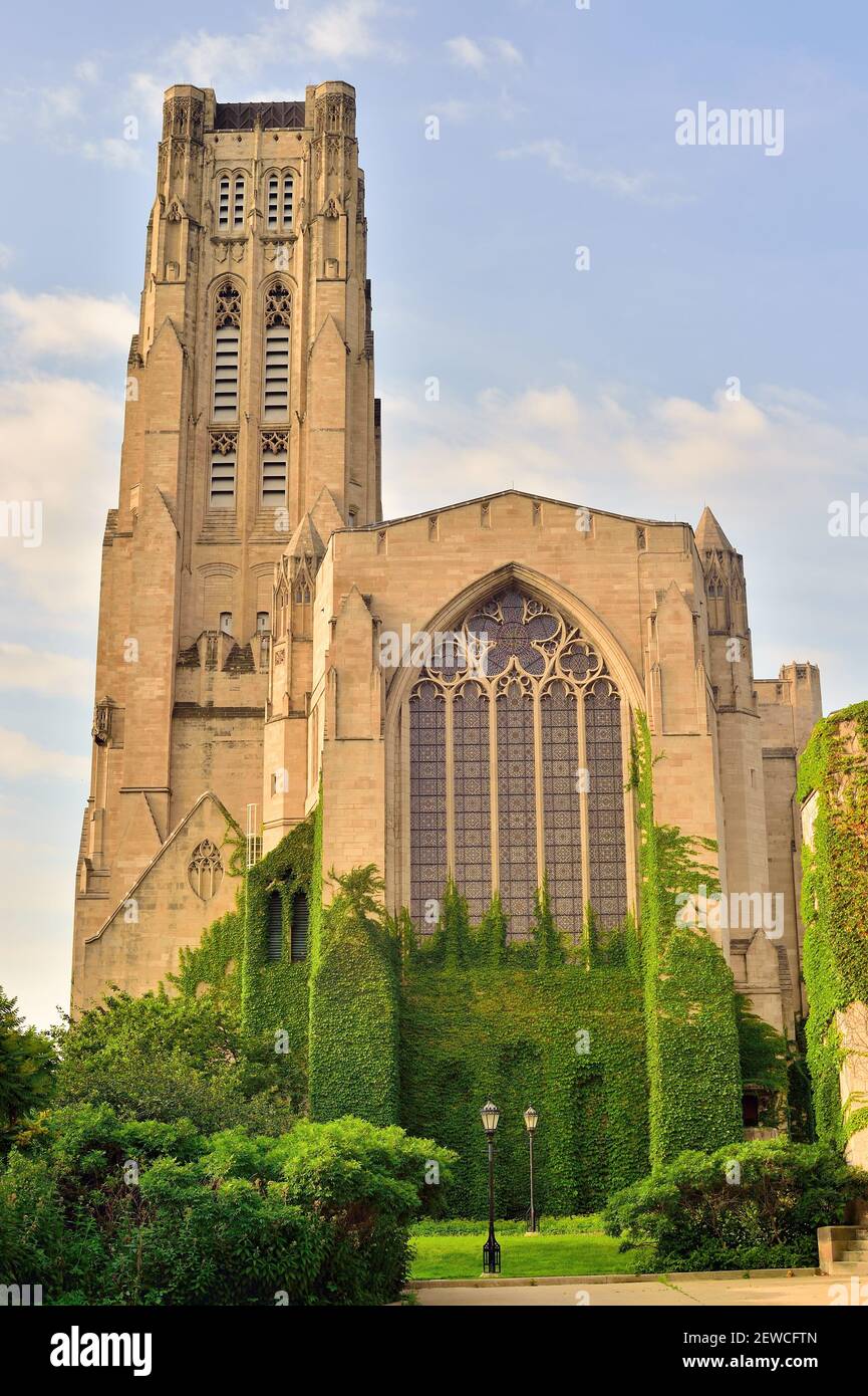 Chicago, Illinois, USA. Rockefeller Memorial Chapel auf dem Campus der University of Chicago. Stockfoto