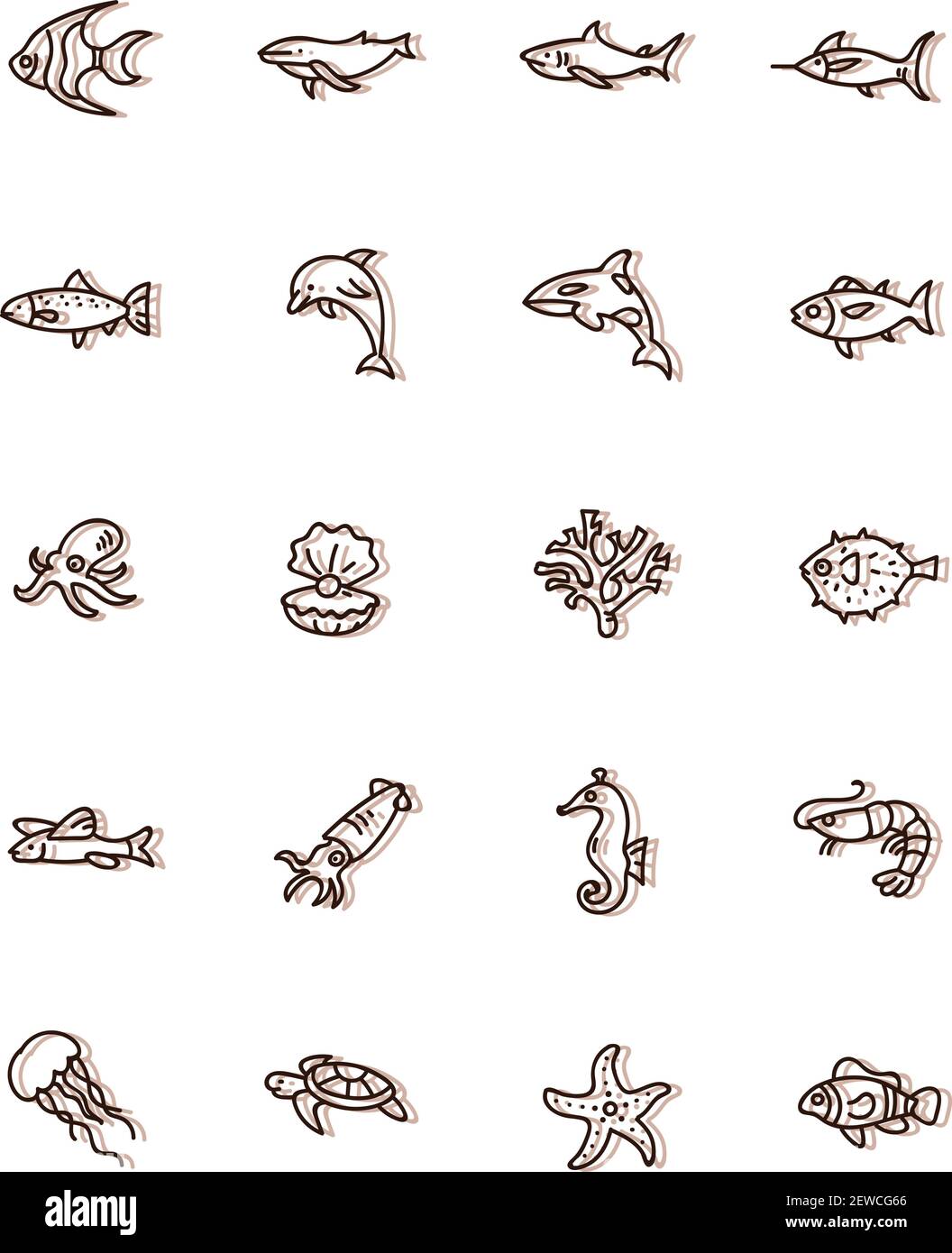 Meeresleben, Illustration, Vektor auf weißem Hintergrund. Stock Vektor