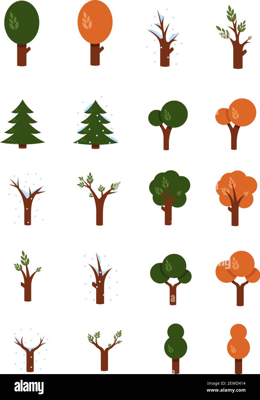 Bäume während der Jahreszeiten, Illustration, Vektor auf weißem Hintergrund. Stock Vektor