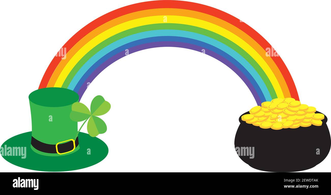 vektor-Illustration von St. Patrick's Day Hut, Regenbogen, Topf aus Gold. Stock Vektor