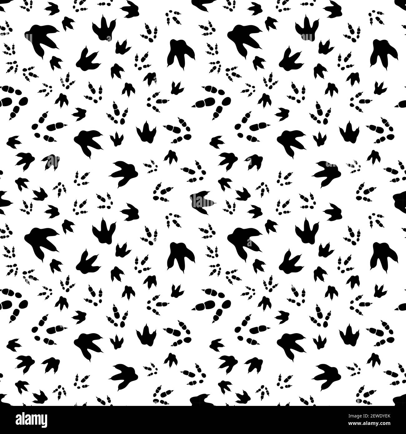 Dinosaurier Fußabdruck Spuren. Minimalistisches Nahtmuster. Hintergrund mit Pfote, Klaue Raubtier. Dinosaurier Fußabdruck Illustration perfekt für Textil-, Wrap-und Stock Vektor