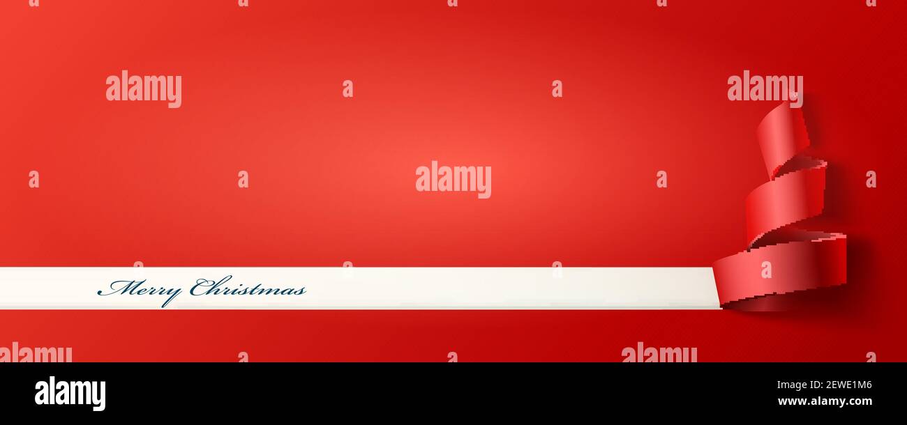 Papier Banner mit Papier Weihnachtsbaum. Schneiden Sie ein Blatt Papier mit Frohe Weihnachten Gruß. Vektorgrafik 3D. Stock Vektor