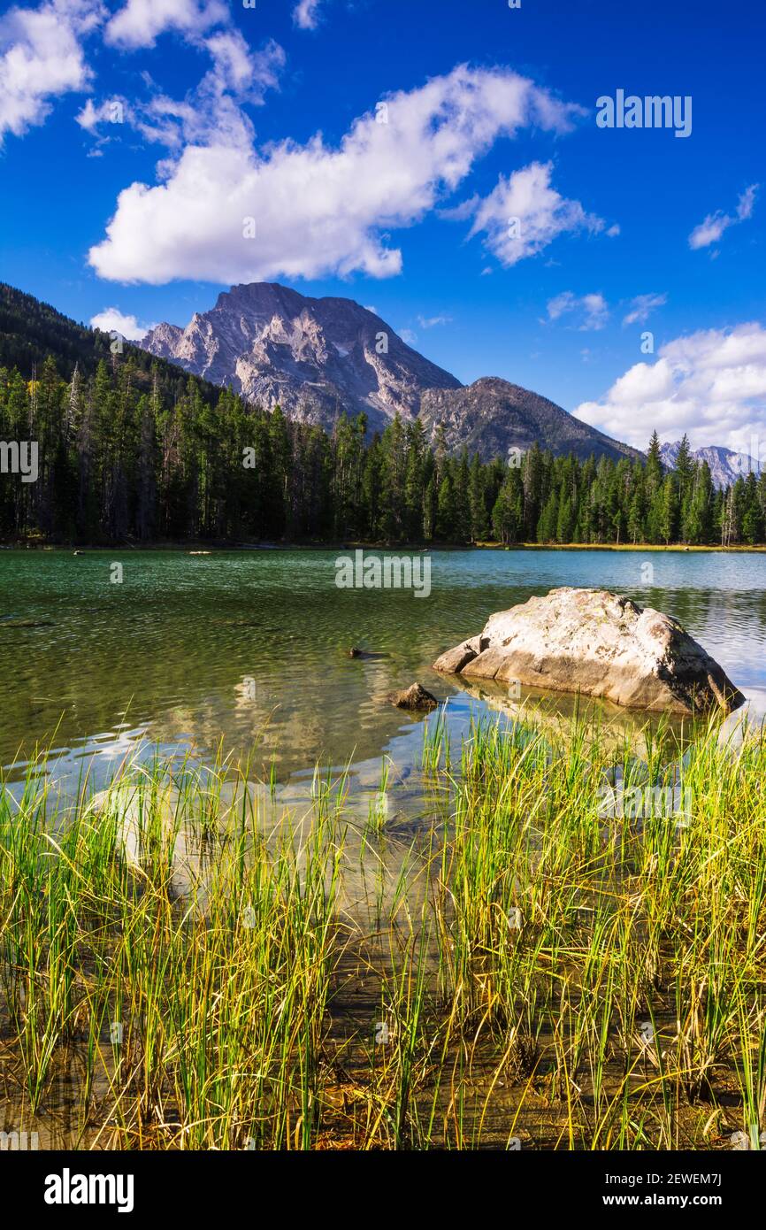 Mount Moran vom String Lake, Grand Teton National Park, Wyoming USA Stockfoto