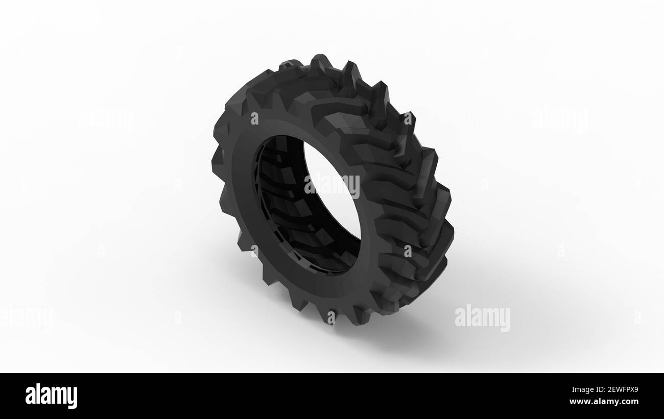 3D Rendering eines großen LKW-Traktorreifen isoliert auf weißem Hintergrund. Stockfoto