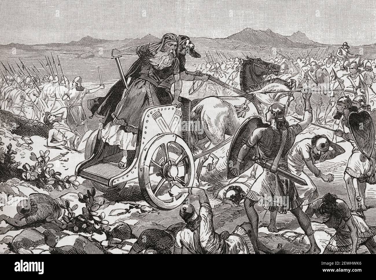 Die Niederlage Adonisedeks während der israelitischen Invasion Kanaans. Adonisedek, König von Jerusalem. Aus Cassells Universal History, veröffentlicht 1888. Stockfoto