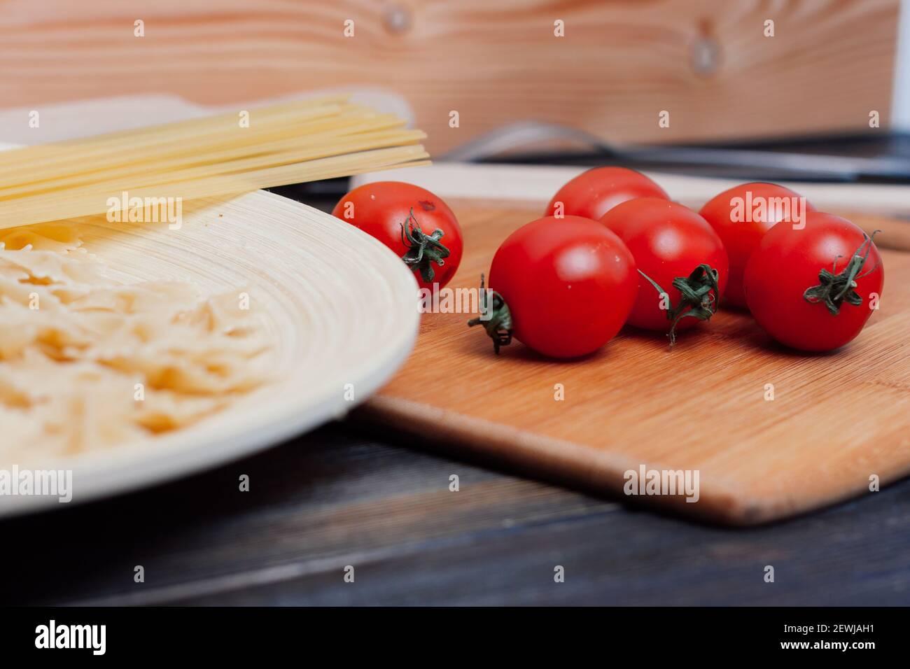 Kirschtomaten italienische Pasta Küche Kochen Gourmet Stockfoto