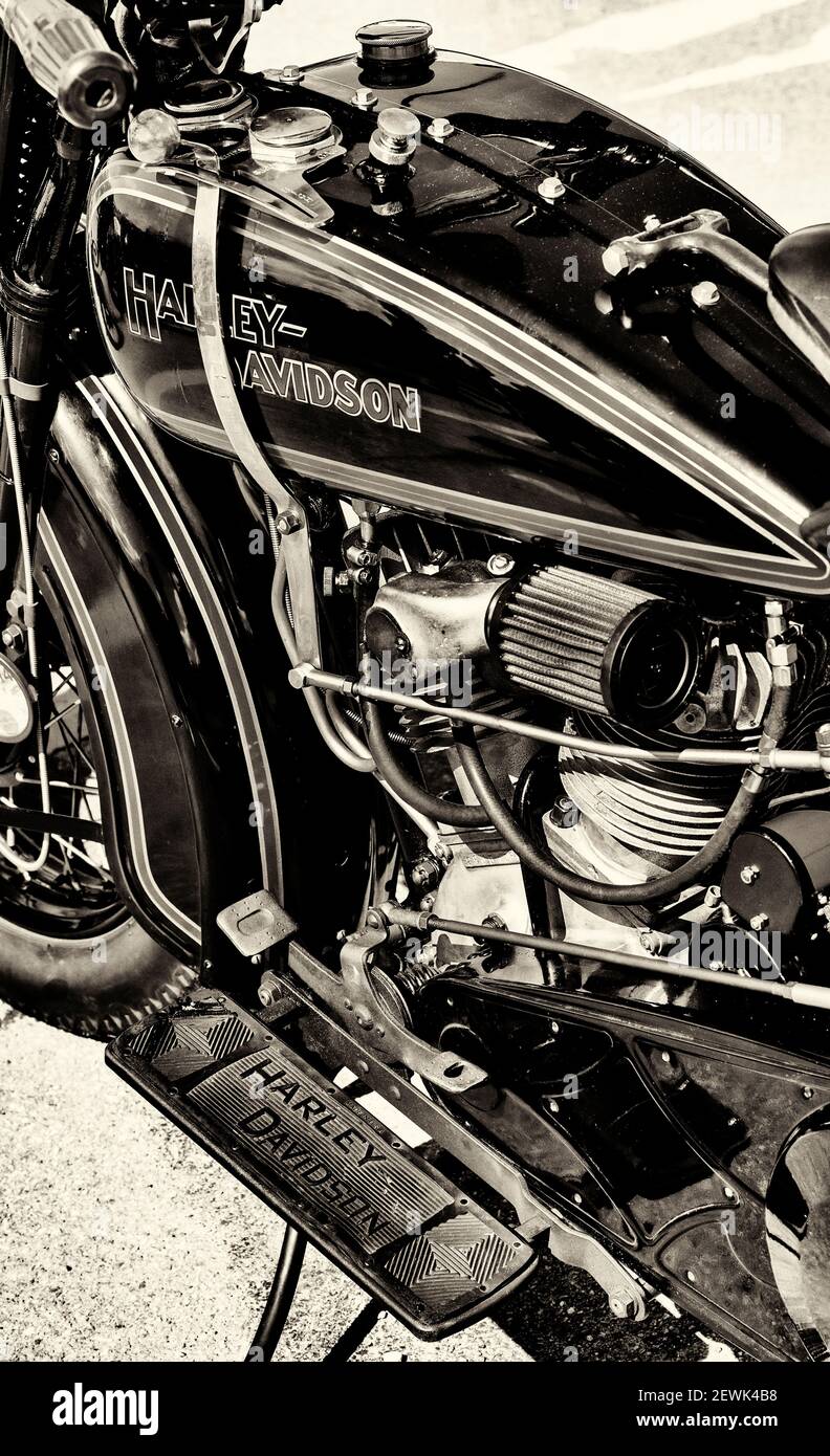 Vintage Harley Davidson JD Motorrad. Sepia-Ton Stockfoto
