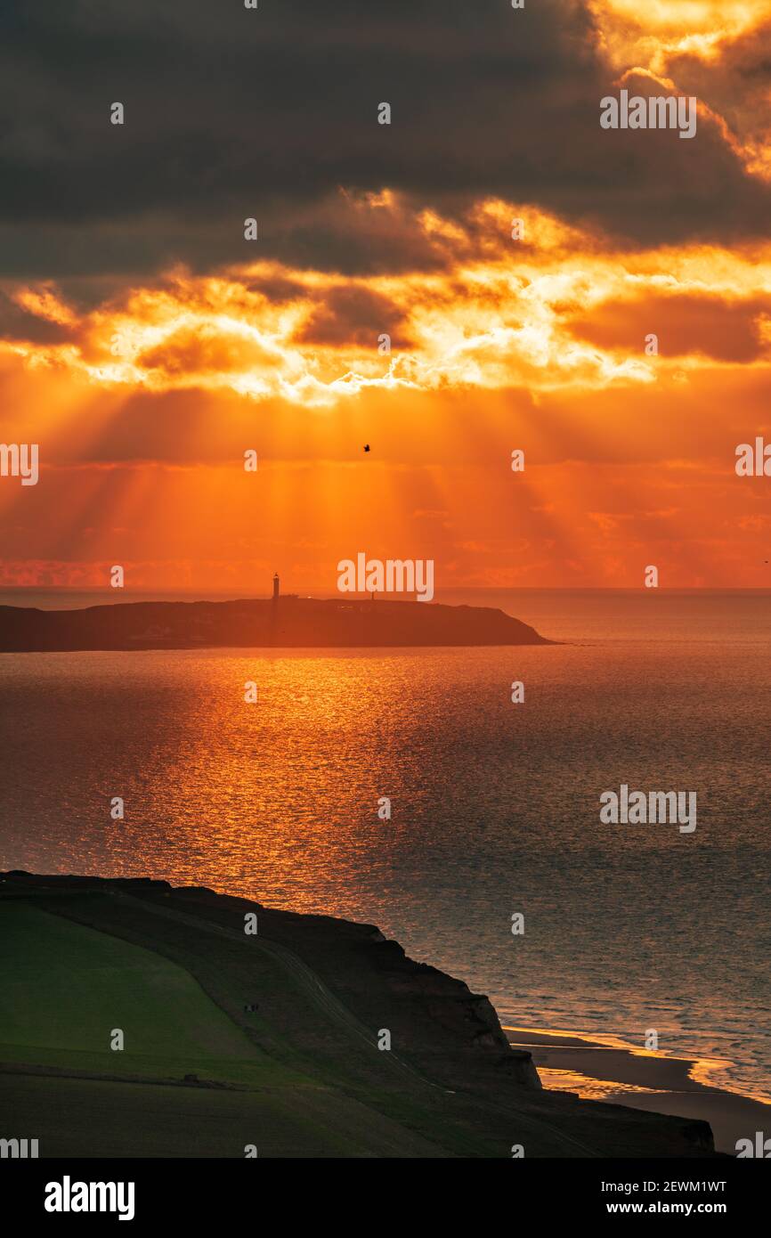 Coucher de Soleil sur les deux Caps, Frankreich, Côte d'Opale. Stockfoto