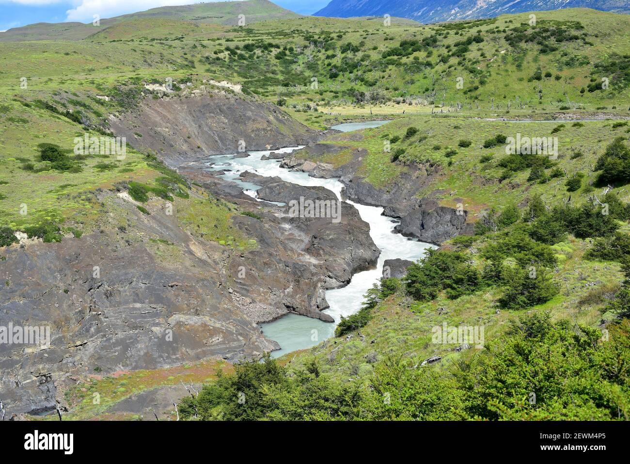 Nationalpark Torres del Paine. Paine River. Provincia de Ultima Esperanza, Magallanes y Antartica Chilena. Stockfoto