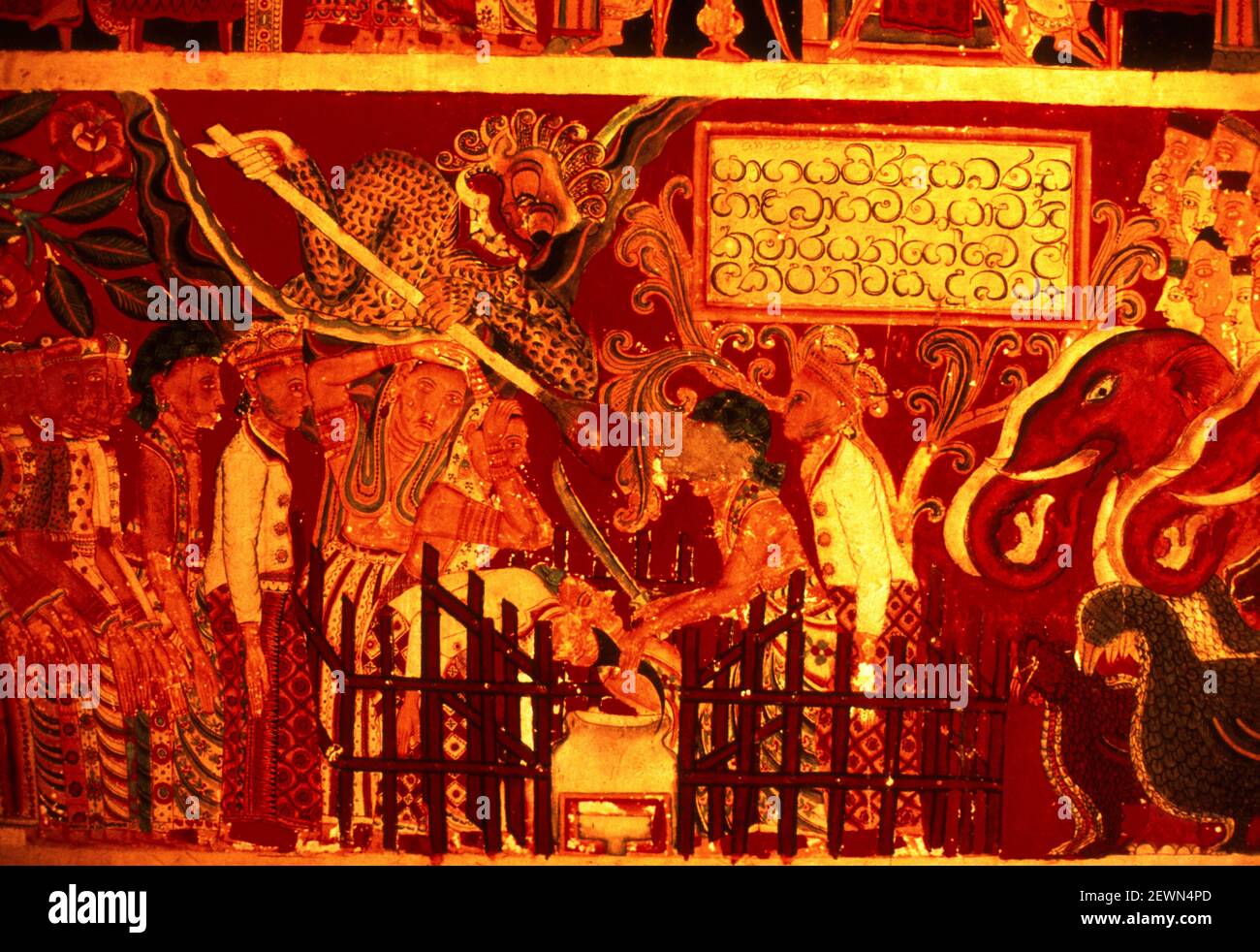 Kantabala Jataka, Kataluwa Rajamaha Vihara, Lowland-Stil, NE-Ecke, äußere Ostwand, Englische Periode c. 1886, Sri Lanka Stockfoto