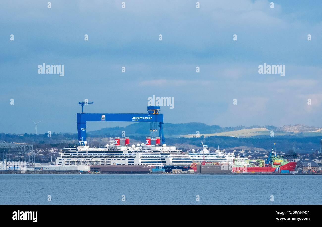 Fred Olsen Kreuzfahrtschiffe liessen während der Coronavirus-Pandemie im Hafen von Rosyth, Fife Schottland, liegen. Stockfoto