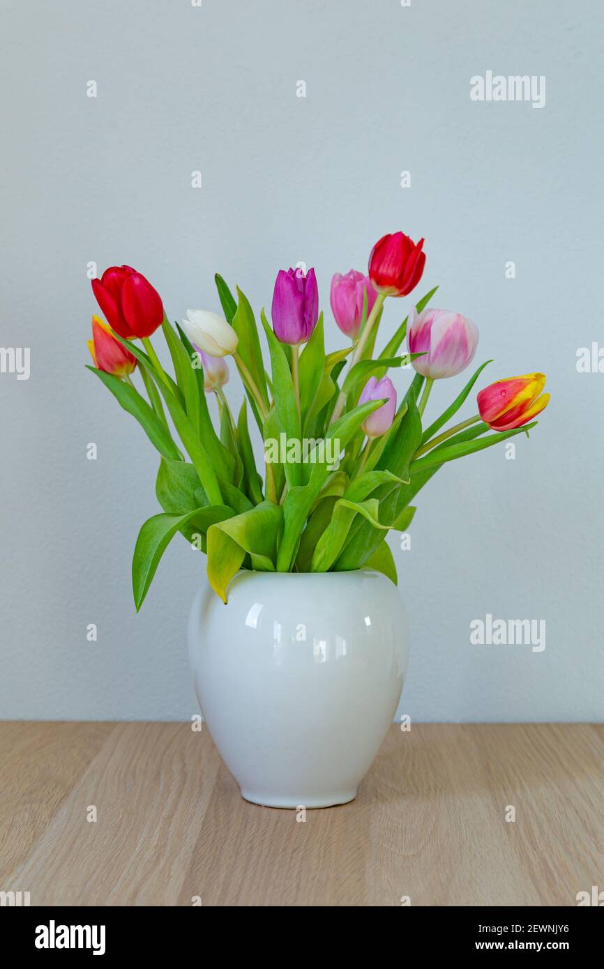 Bunte Tulpen in vase Stockfoto