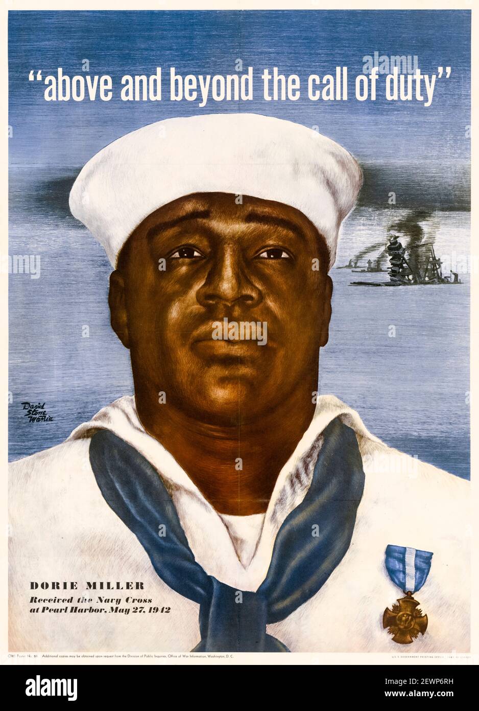 American, US, WW2, Motivationsposter: Above and Beyond, The Call of Duty, featuring, African American Navy Messman, Dorie Miller (1919-1943), Poster von David Stone Martin, 1943 Stockfoto