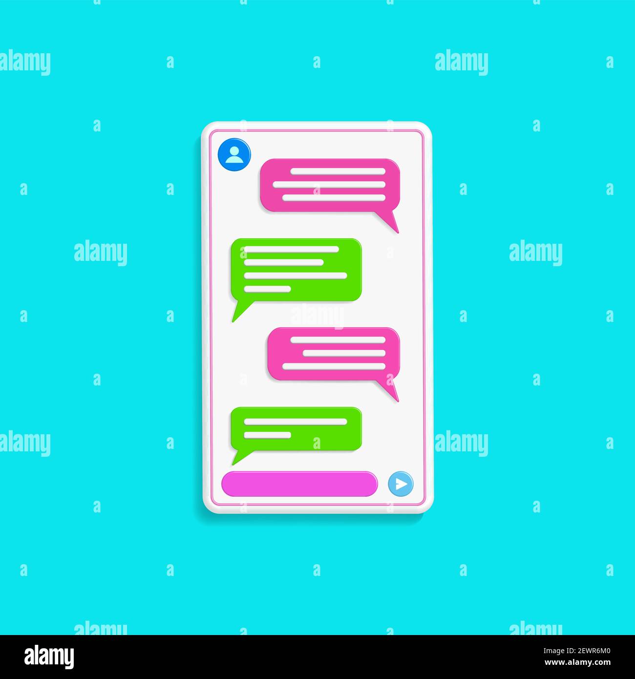 Chat-Schnittstelle mit Blase Reden isoliert auf tosca blaue Farbe Hintergrund. Konzept der Online-Gespräche, Gespräch. Minimales Design. 3D Vektor Stock Vektor