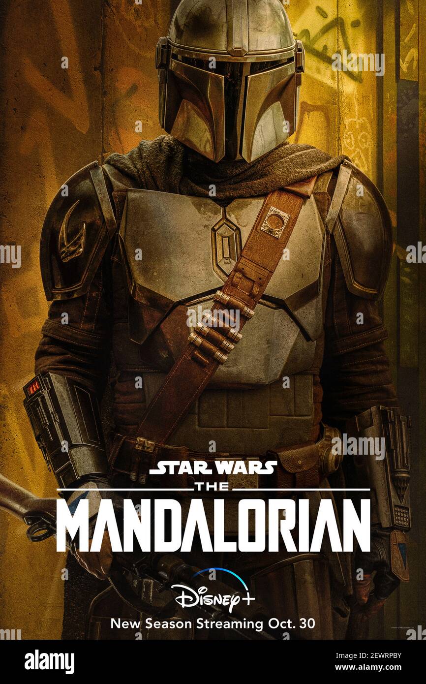 Star Wars: The Mandalorian (2020) Staffel 2 erstellt von Jon Favreau und mit Pedro Pascal als Madalorianer ein eineinziger Kopfgeldjäger. Stockfoto