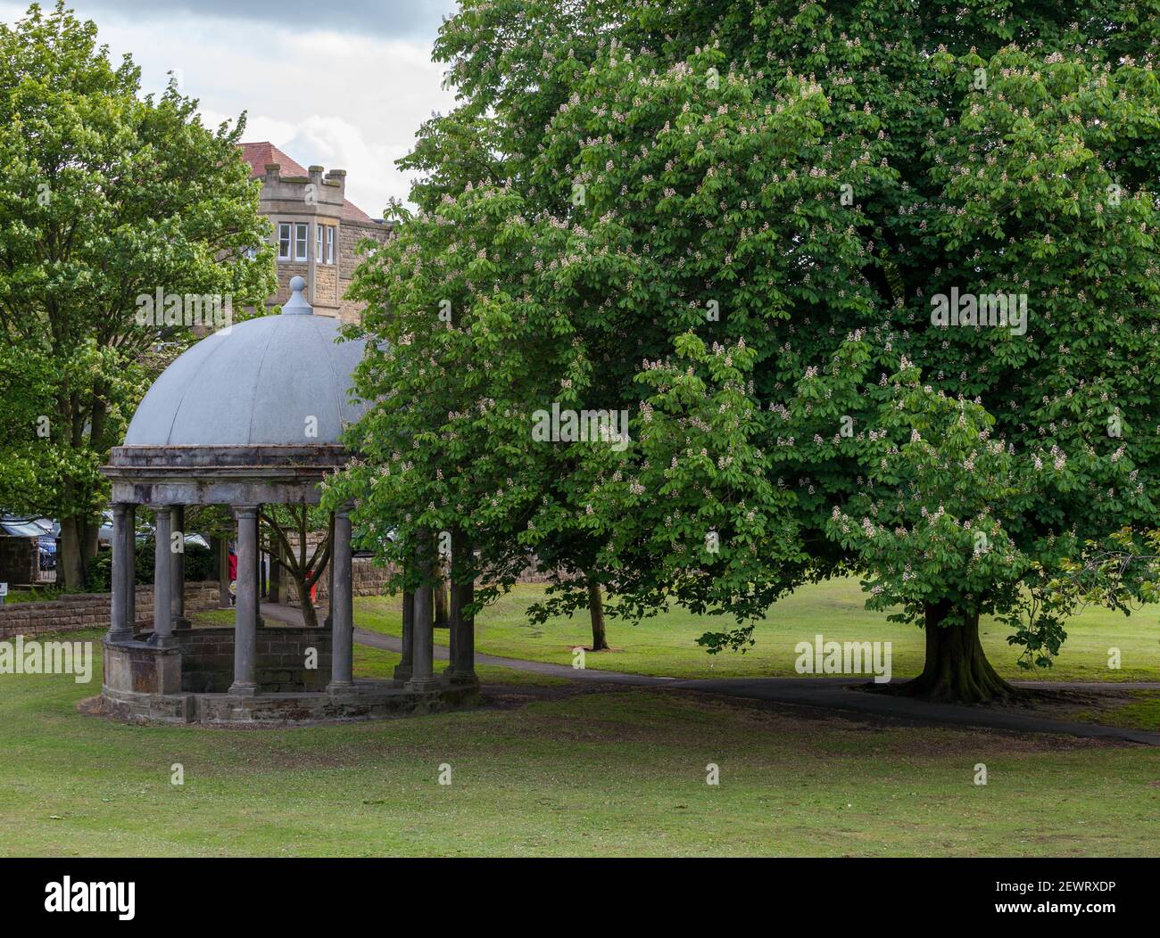 Der Tewit Brunnen am Harrogate Stray, umgeben von Bäumen und im Frühsommer fotografiert Stockfoto