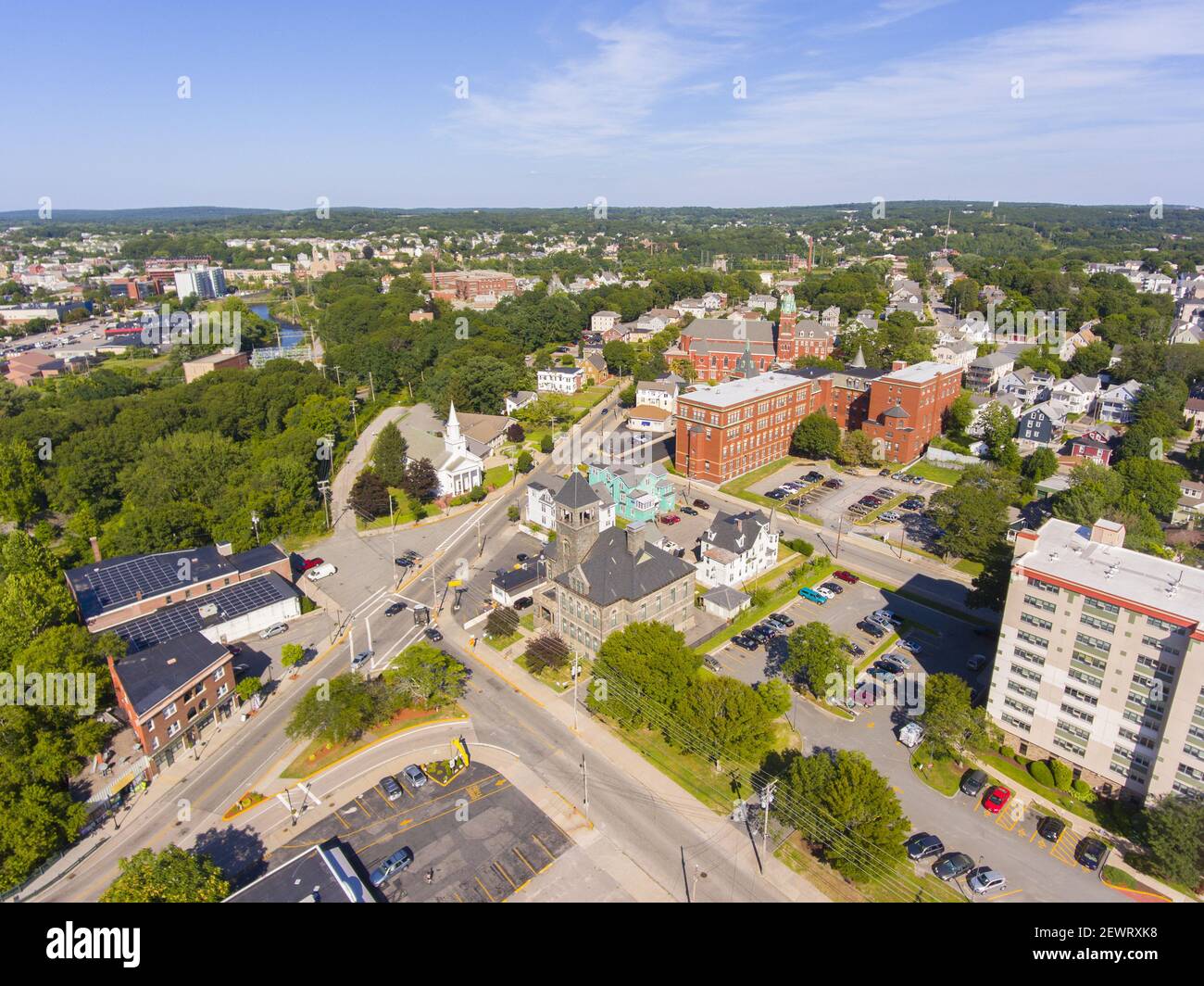Woonsocket District Courthouse Luftaufnahme in der Innenstadt von Woonsocket, Rhode Island RI, USA. Stockfoto