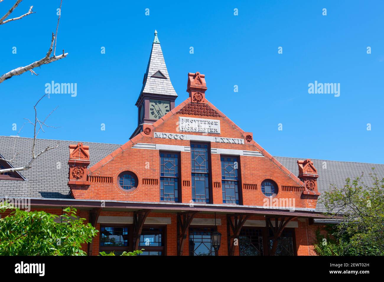 Woonsocket Bahnhof am Depot Square in Main Street Historic District in der Innenstadt von Woonsocket, Rhode Island RI, USA. Stockfoto