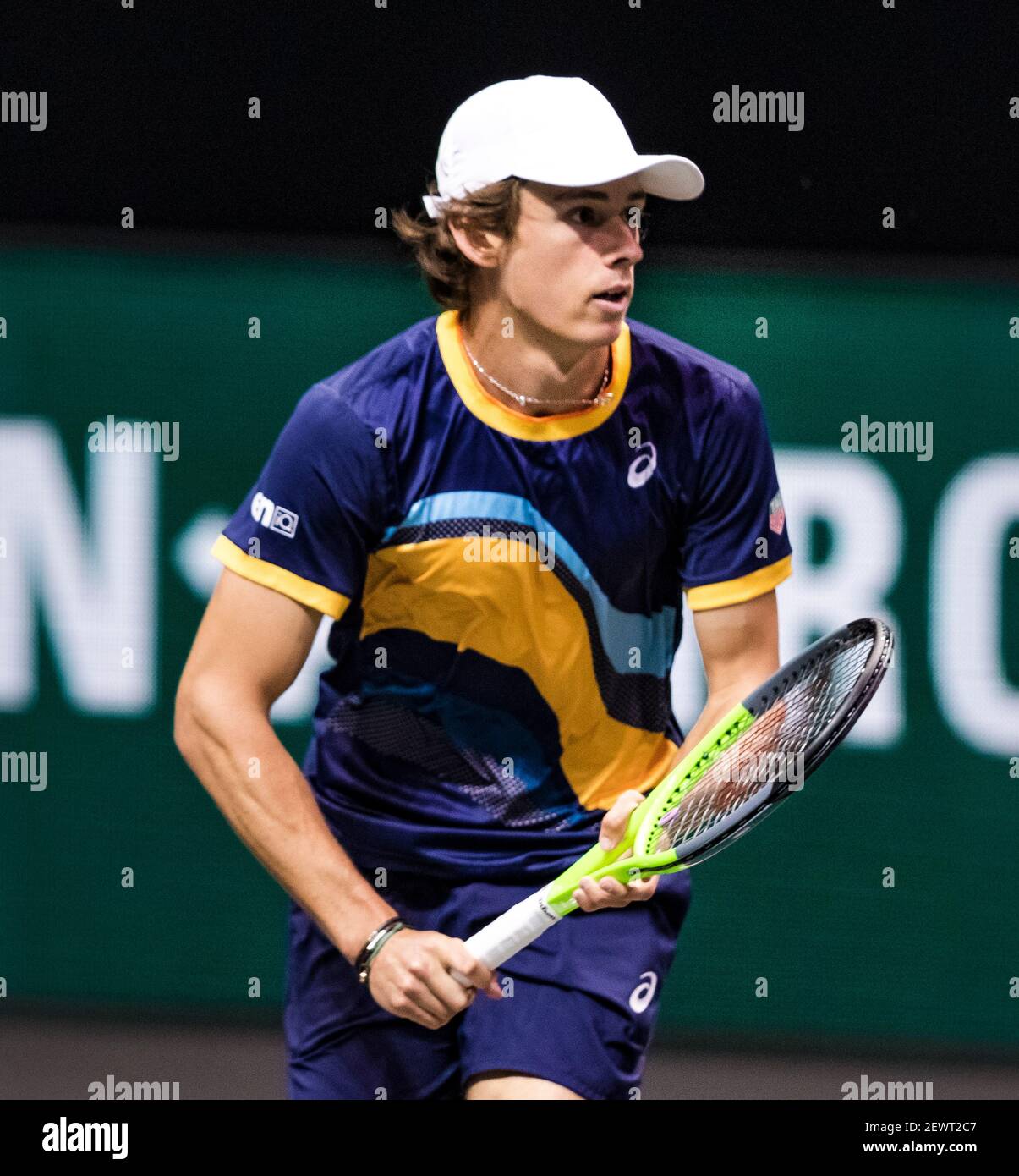 Rotterdam, Niederlande, 3. märz 2021, ABNAMRO World Tennis Tournament, Ahoy, Erstrundenspiel: Alex De Minaur (AUS).Foto: www.tennisimages.com/henkkoster Stockfoto