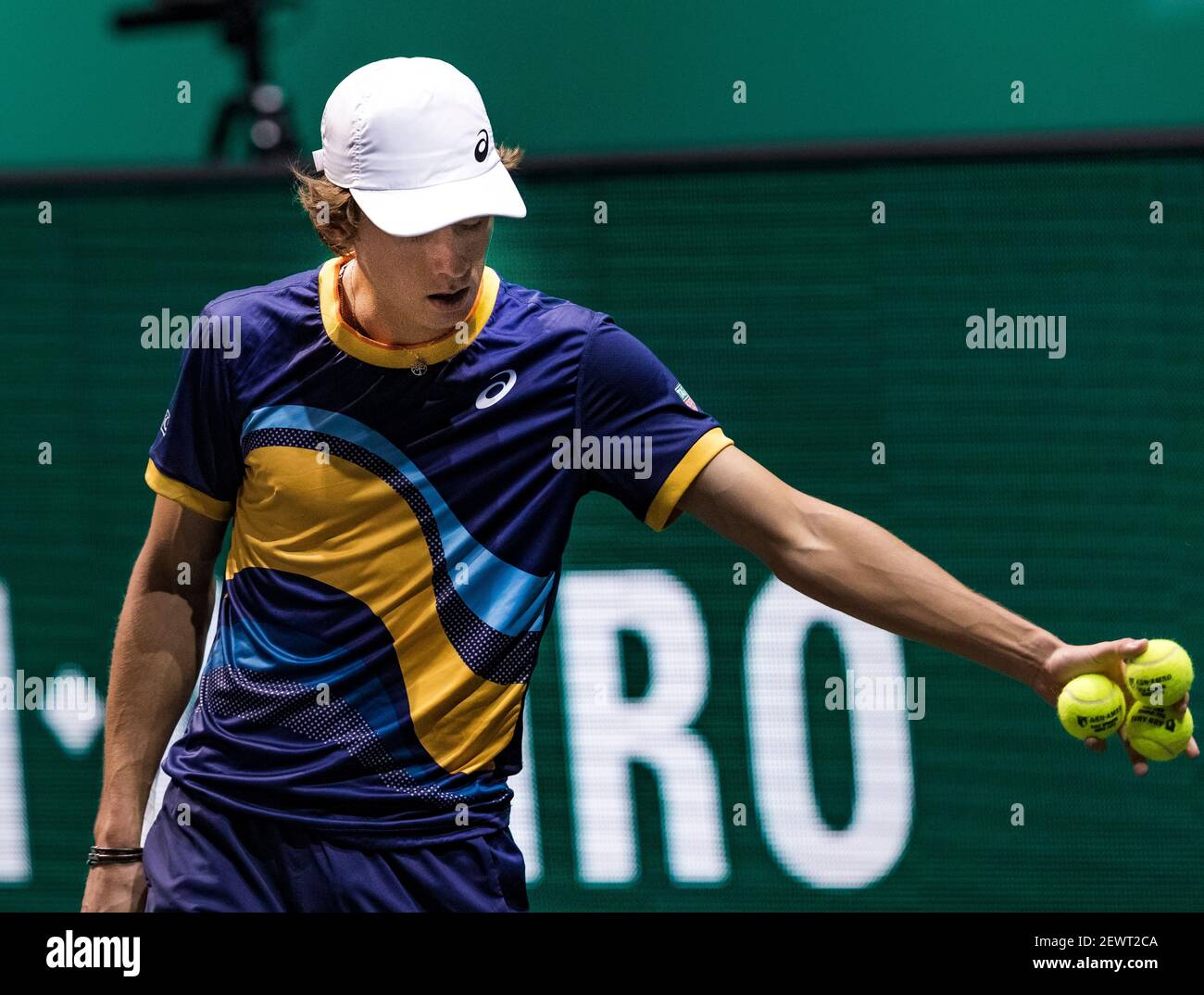 Rotterdam, Niederlande, 3. märz 2021, ABNAMRO World Tennis Tournament, Ahoy, Erstrundenspiel: Alex De Minaur (AUS).Foto: www.tennisimages.com/henkkoster Stockfoto
