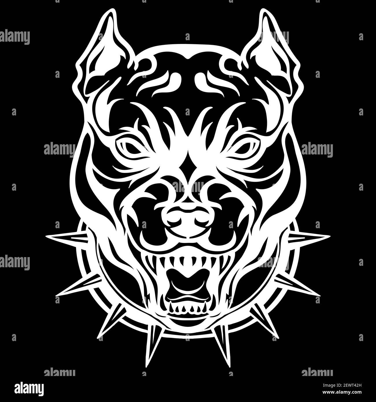 Mascot. Vektorkopf von Cougar. Weiße Abbildung von Gefahr Hund isoliert auf schwarzem Hintergrund. Für Dekoration, Druck, Design, Logo, Sportvereine, tätowierung Stock Vektor